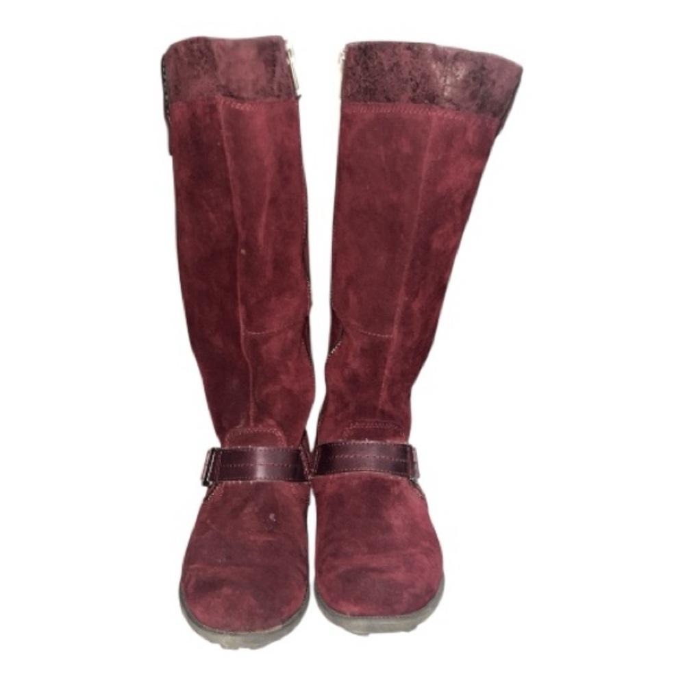 Earth Origins Maroon Suede Leather Heeled Boots - Picture 4 of 8